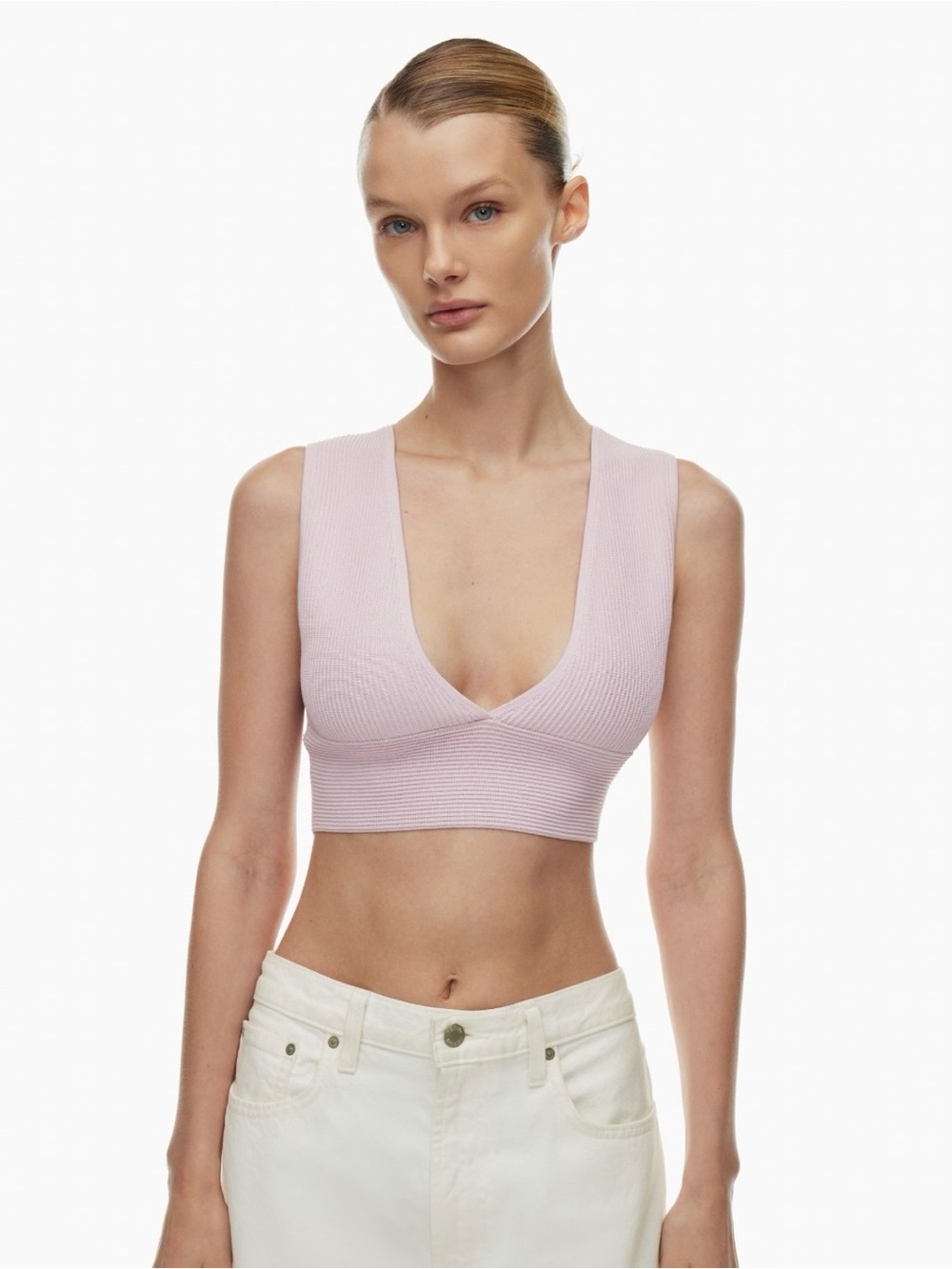 Babaton Ribbed V-Neck Sleeveless Top - Light Pink